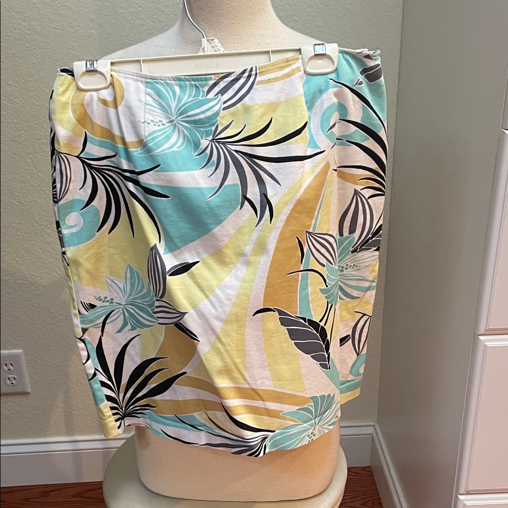 Floral Print Midi Skirt in Yellow and Blue